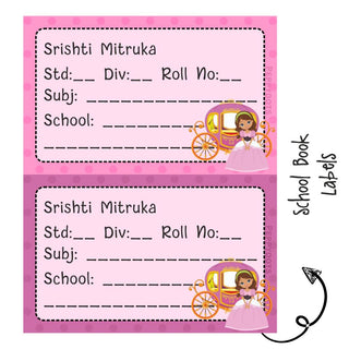 School Book Labels - Princess - Pack of 36 labels - PREPAID ONLY