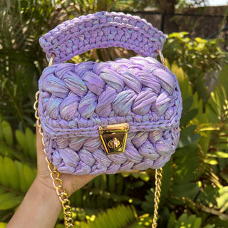 Handmade Crochet Knitted Purple Sling Bag for Girls