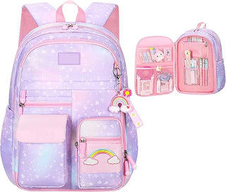 Cute Rainbow Backpack for Small Primary School Kids with Multiple Zip Pockets and Anti-Theft Pocket