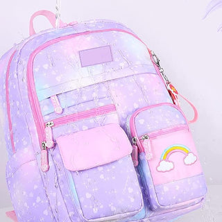 Cute Rainbow Backpack for Small Primary School Kids with Multiple Zip Pockets and Anti-Theft Pocket