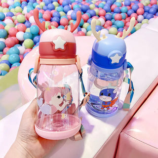 600ml Reindeer Kids Water Bottle – Cute & Leak-Proof with Strap