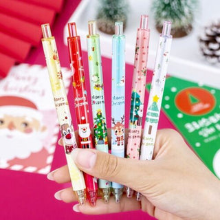 Christmas Theme Ballpoint Pens: 0.5mm Black Ink Pack of 6