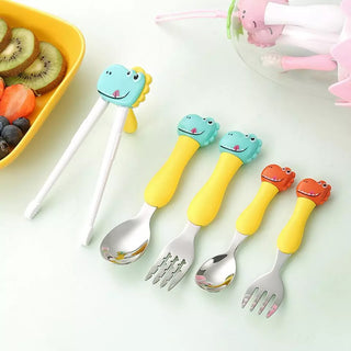 Dinosaur Design Stainless Steel Cutlery Set with Egg-Shaped Case (Blue)