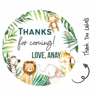 Round Thank You Label - Safari Animals (24 Pcs) (PREPAID ONLY)