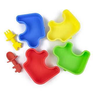 Puzzle Design Silicone Suction Plate with Cutlery for Toddler