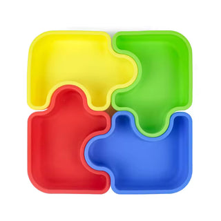 Puzzle Design Silicone Suction Plate with Cutlery for Toddler