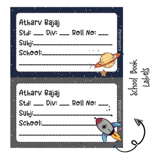 School Book Label - Space Rocket - Pack of 36 labels - (PREPAID ONLY)