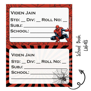 School Book Labels - Spiderman - Pack of 36 labels PREPAID ONLY