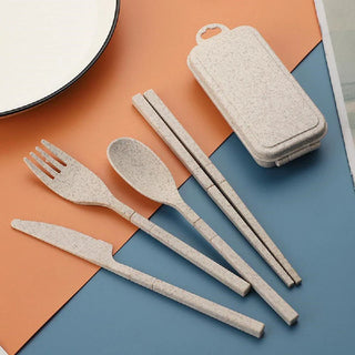 Plastic Glossy Folding Storage Box With Chopsticks, Fork, Spoon, Knife Set
