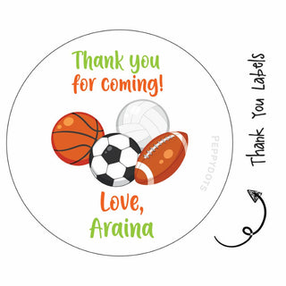 Round Thank You Label - Sports Fun (24 Pcs) (PREPAID ONLY)