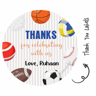 Round Thank You Label - Sports (24 Pcs) (PREPAID ONLY)