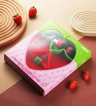 Strawberry Theme Silicone Dinner Plate Set for Kids (RED)