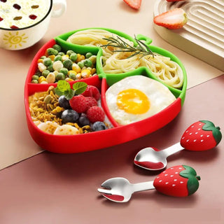 Strawberry Theme Silicone Dinner Plate Set for Kids (RED)