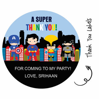 Round Thank You Label - Superhero (24 Pcs)