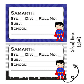 School Book Labels - Superman - Pack of 36 labels - (PREPAID ONLY)