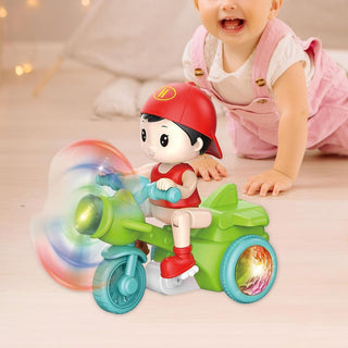 Cool Electric Musical Tricycle with Flashing Lights & Movable 360 Degrees Rotating Stunt toy for Kids