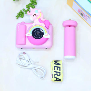 Unicorn-Design Electronic Camera with Tripod for Kids (Random Colour)