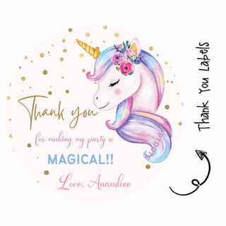 Round Thank You Label - Unicorn (24 Pcs)