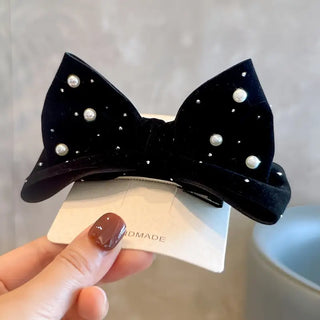 Velvet Bow Design Alligator Hair Clip with Pearl (1pcs)