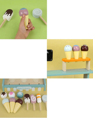 Wooden Ice Cream Counter Play Set for Kids