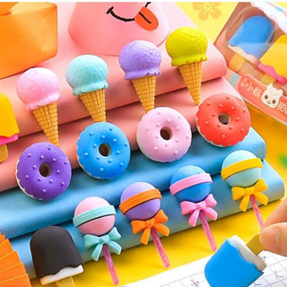 4 pcs set Novelty Cartoon Dessert Series Erasers Cute Mini Lollipop Icecream Rubber Pencil Eraser