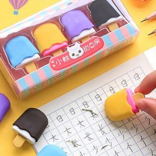 4 pcs set Novelty Cartoon Dessert Series Erasers Cute Mini Lollipop Icecream Rubber Pencil Eraser