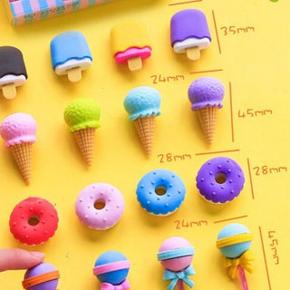 4 pcs set Novelty Cartoon Dessert Series Erasers Cute Mini Lollipop Icecream Rubber Pencil Eraser