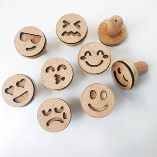 Smiley Wooden Play Dough Stamp Set of 9