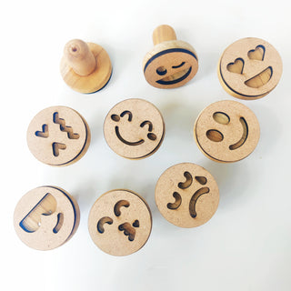 Smiley Wooden Play Dough Stamp Set of 9