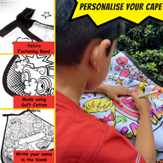 My SuperHero Cape Kit with Fine Cotton Cape, Comfortable Velcro Neck Closure, 6 Washable Non-Toxic Markers, and 1 free eye mask