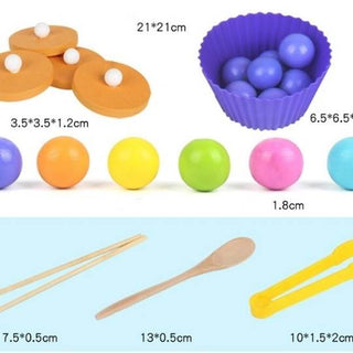 2 in 1 Wooden Board Bead Game with Rainbow Beads, Clip, Chopsticks, Shovel, Storage Bowl + Memory Game