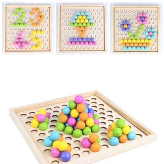 2 in 1 Wooden Board Bead Game with Rainbow Beads, Clip, Chopsticks, Shovel, Storage Bowl + Memory Game