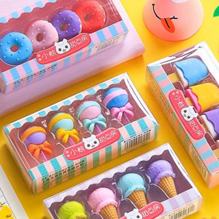 4 pcs set Novelty Cartoon Dessert Series Erasers Cute Mini Lollipop Icecream Rubber Pencil Eraser