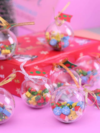 Christmas Themed Mini erasers in Transparent Ball