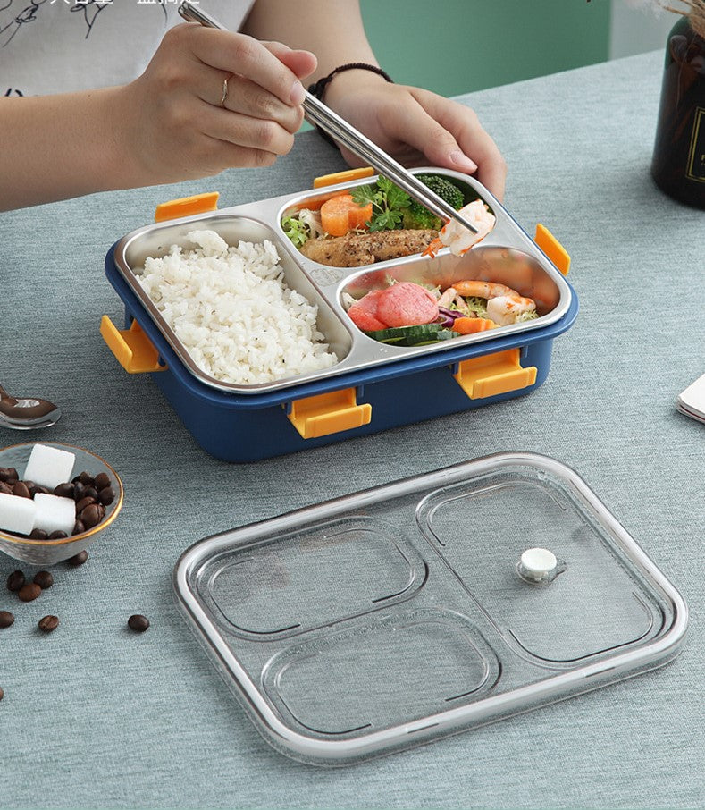 3 Grid Brown Lunch Box With Spoon & Fork Online