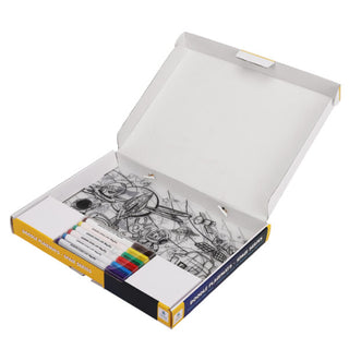 Doodle Placemats Travel Set – SPACE Series with A4 Size 2 Doodle Sheets, 6 Fine Tip, Wet Erase DIY Marker Pens