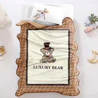 Premium Quality Cartoon Printed Fur Material Warm Blanket for Kids-Luxury Bear Brown