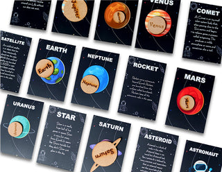 Solar System Flashcard with Space Board Activity (Contain Wooden Planets)