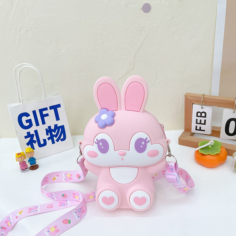 Cute Little Bunny Cute Zipper Sling Bag with Mirror Comb and Keychain