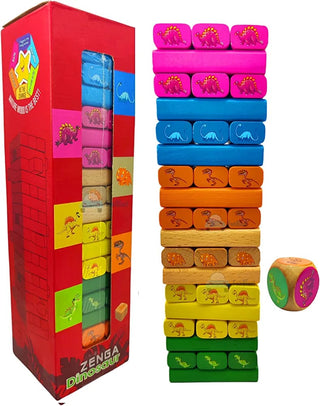 Zenga Dinosaur Adventure 54 Pcs Colourful Blocks Timber Tower Tumbling Game for Kids and Adults