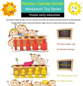 Wooden Montessori Cylinder Blocks Colourful Educational Toys