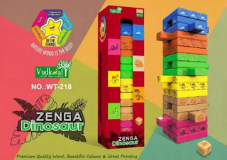 Zenga Dinosaur Adventure 54 Pcs Colourful Blocks Timber Tower Tumbling Game for Kids and Adults